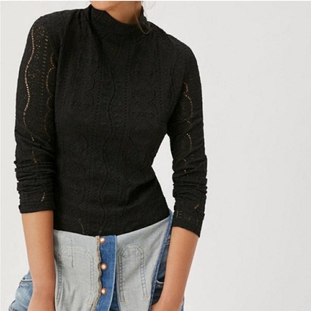 Anthropologie Linden lace mock neck top
